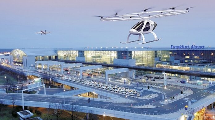 Mit dem Volocopter Flugtaxi starten und landen am Flughafen Frankfurt