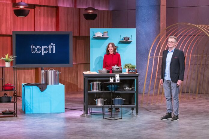 topfi Annette und Tomasz Makowski präsentieren den Topfdeckel-Halter „Topfi“. Sie erhoffen sich ein Investment von 100.000 Euro für 20 Prozent der Firmenanteile. Zu Beginn des Pitches sagen sie, dass ihr Produkt so leicht zu erklären ist, dass dies der kürzeste Pitch der 