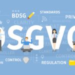 DSGVO DSGVO Grafik in Hellblau und Digitalen Personen darauf und dem Schriftzug in Weiss DSGVO