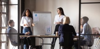 Investoren Pitch Female Founder beim Pitchen vor einem Investoren Team!