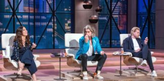 02. Juni 2025 Höhle der Löwen Die "Löwen" Judith Williams, Nils Glagau (M.) und Tillman Schulz nehmen die All-In-One Reisekosmetik von „MON COURAGE“ genau unter die Lupe. Foto: RTL / Bernd-Michael Maurer