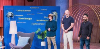 Soulfi Psychologische Soforthilfe KI Thomas Bolz, Ciro Paolo D`Andrea und Eray Özmü präsentieren mit Soulfi“ eine Online-Plattform für psychologische Soforthilfe. Sie erhoffen sich ein Investment von 200.000 Euro für 15 Prozent der Firmenanteile. Foto: RTL / Bernd-Michael Maurer