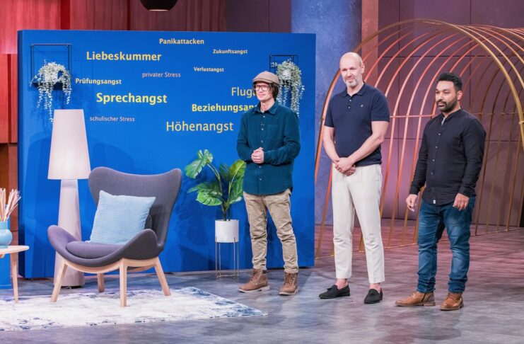 Soulfi Psychologische Soforthilfe KI Thomas Bolz, Ciro Paolo D`Andrea und Eray Özmü präsentieren mit Soulfi“ eine Online-Plattform für psychologische Soforthilfe. Sie erhoffen sich ein Investment von 200.000 Euro für 15 Prozent der Firmenanteile. Foto: RTL / Bernd-Michael Maurer