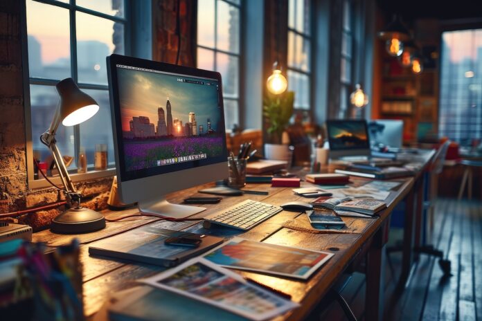 amazon kdp 2025 buecher low content Schreibtisch mit Büchern und Imac im Hintergrund sind Fenster zu sehen