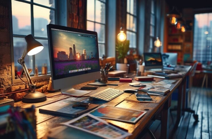 amazon kdp 2025 buecher low content Schreibtisch mit Büchern und Imac im Hintergrund sind Fenster zu sehen