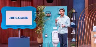Revolution im Badezimmer: Wie ein Startup Toilettenhygiene neu definiert Bellaria: AirCube Innovation in der Höhle der Löwen 2025 Giuseppe Leo präsentiert den Geruchsneutralisator und WC-Reiniger „AIR CUBE“. Er erhofft sich ein Investment von 200.000 Euro für 10 Prozent der Firmenanteile. @ RTL / Bernd-Michael Maurer