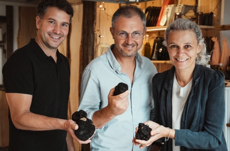 Cher Pierre – Trüffel aus der Region mit Genuss und Nachhaltigkeit Gründerteambild Thomas Schäfer, Juliette Descharmes, Dominik Güneri