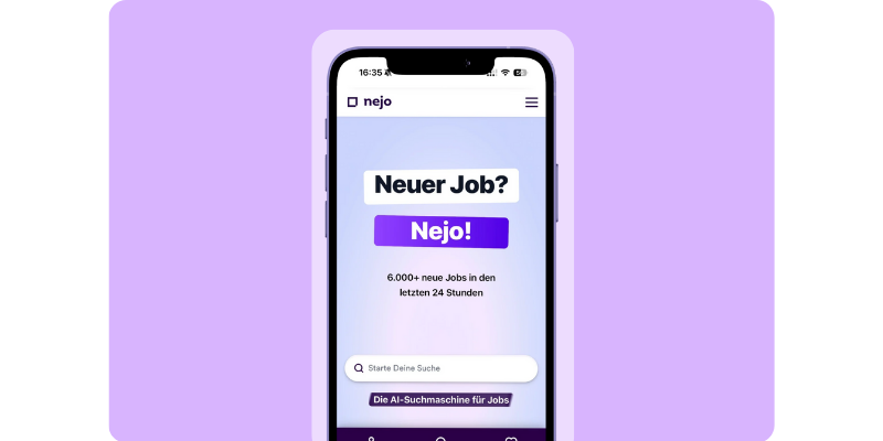 nejo beispiel neuer job auf smartphone screenshot