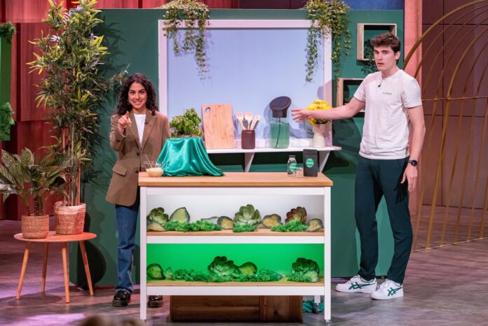 MySpirulina Spirulina und Algen für zuhause Bild: Sara Farzaneh und Ben Schwedhelm präsentieren mit „MySpirulina“ eine autarke Spirulina-Farm. Sie erhoffen sich ein Investment von 200.000 Euro für 10 Prozent der Firmenanteile. Bildrechte/ Fotograf: RTL / Bernd-Michael Maurer