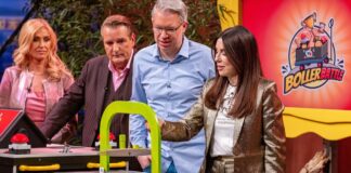 Kann ein Spiel zum echten Gruppenerlebnis werden? Boller Battle Event Gameshow Höhle der Löwen Die "Löwen" (v.l.) Dagmar Wöhrl, Ralf Dümmel, Frank Thelen und Judith Williams unterziehen die Bollerwagen Gameshow von "Boller Battle" direkt dem Praxistest. Bildcredits/Fotograf: RTL / Bernd-Michael Maurer