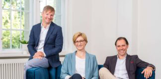 metr sichert sich 10,5 Millionen Euro Wachstumskapital metr erhält Series-B-Finanzierung für Bestandsgebäude Das Management-Team von metr (v.l.n.r.): Maximilian Thumfart, Dr. Franka Birke und Samuel Billot
