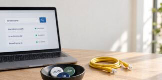 Startup-Domain auswählen: Markenname, Endung und Verfügbarkeit richtig prüfen Domain: Startup Branding mit Domaincheck absichern AI image, Bazoom